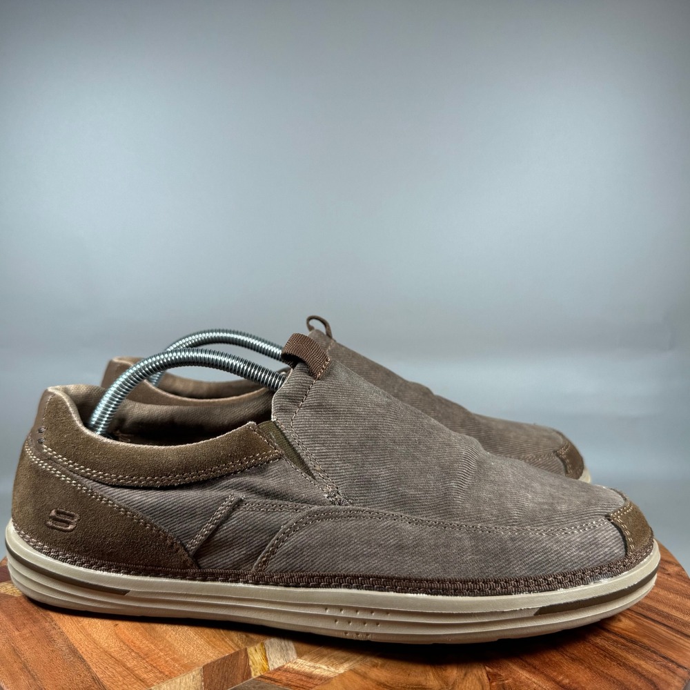 Skechers Relaxed Fit Memory Foam Brown Textile Leather Slip On Mens 10 64356